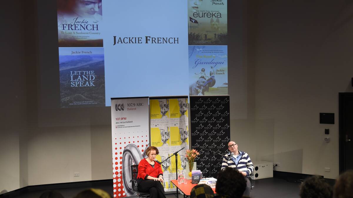 Authors Jackie French and Nicolas Brasch take part in the Melbourne Writers Festival at the Museum of Australian Democrary at Eureka on Sunday.