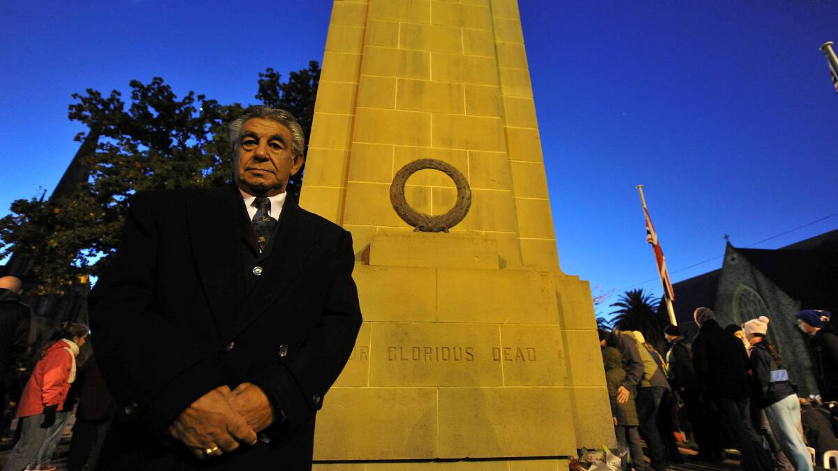 Respected Aboriginal elder Ted Lovett at this year's Anzac Day service. Picture: Jeremy Bannister. 
