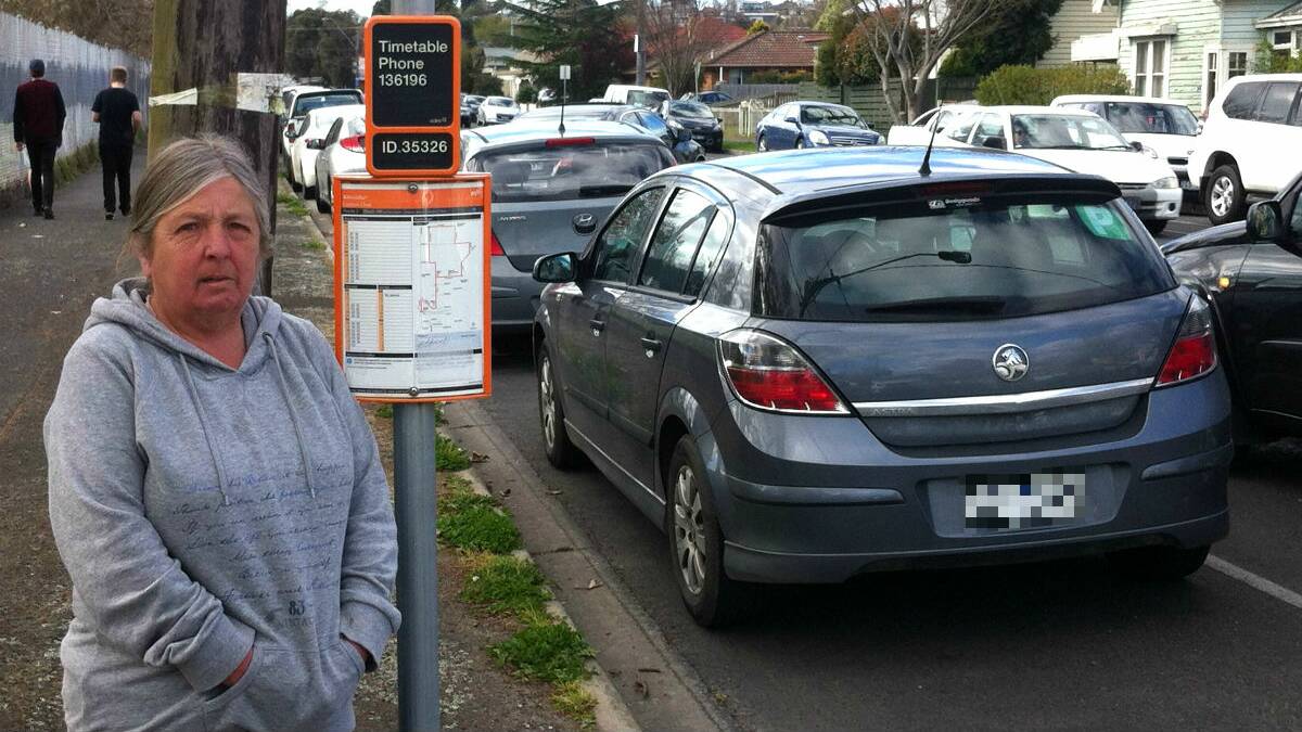 Local resident Heather Dean at the Peel Street bus stop, where drivers had parked illegally. PICTURE: WILLIAM VALLELY