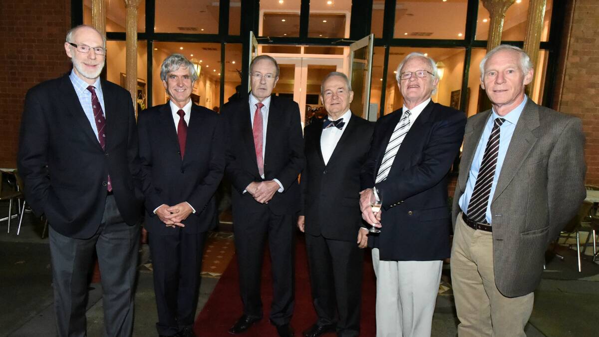 Retiring doctors, from left, Dr David Brumley, Dr Wayne Spring, Dr John Stickland, Dr Ed Davis and Mr Paul Donoghue are farewelled at a function at Pipers by the Lake on Thursday. Picture: Lachlan Bence