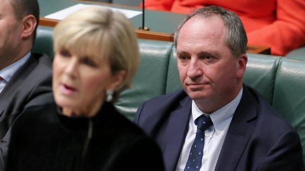 Minister for Foreign Affairs Julie Bishop and Deputy Prime Minister Barnaby Joyce. Photo: Alex Ellinghausen
