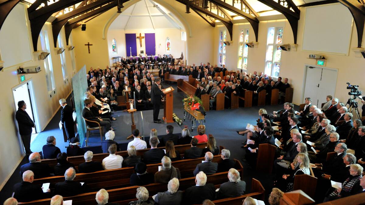 Peter Tunbridge delivers his father's eulogy on Thursday. PICTURE: JEREMY BANNISTER 
