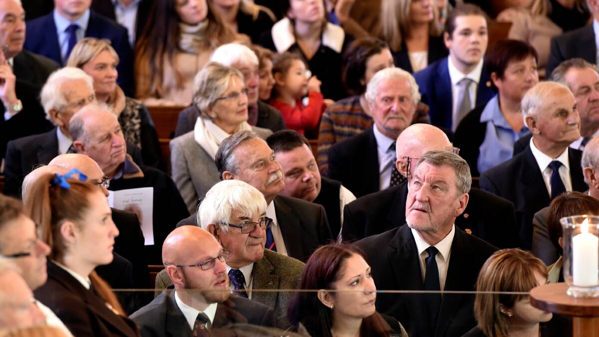 Ron Barassi at the funeral of former Melbourne Football Club teammate Geoff Tunbridge. PICTURE: JEREMY BANNISTER 