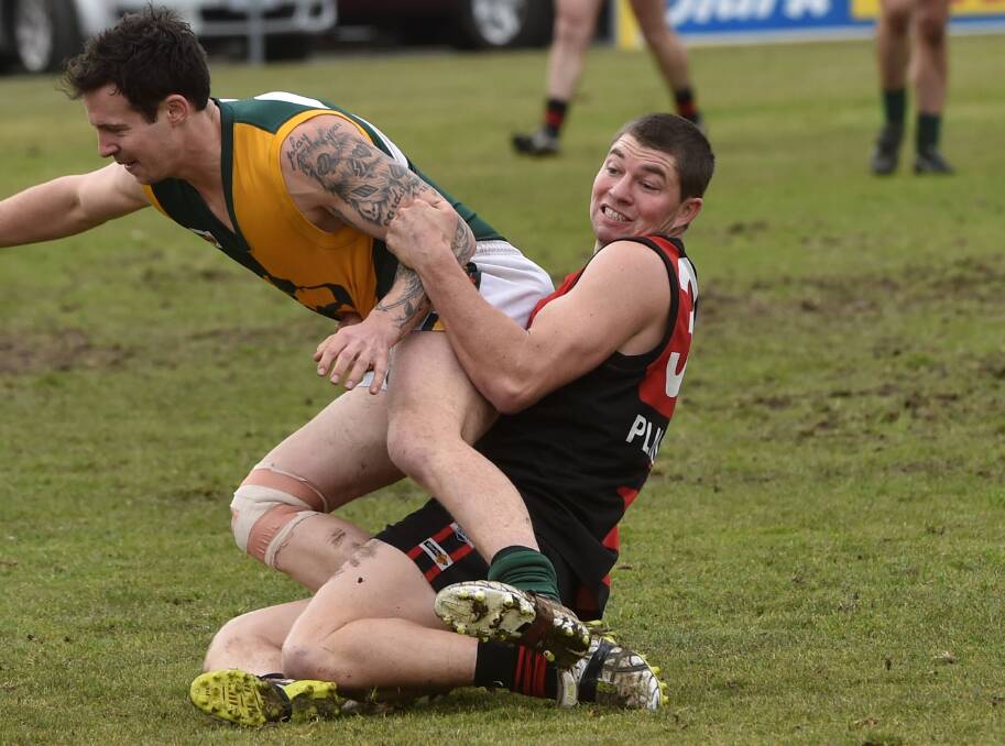 Sam Turner (right) remains a 50-50 chance to return from a shoulder injury for Buninyong’s Anzac Day clash with Springbank. PICTURE: JEREMY BANNISTER