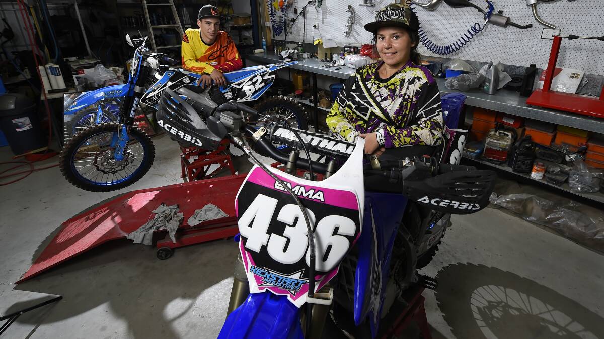 Joel Milesevic and Emma Milesevic with their motocross bikes. PICTURE: JUSTIN WHITELOCK