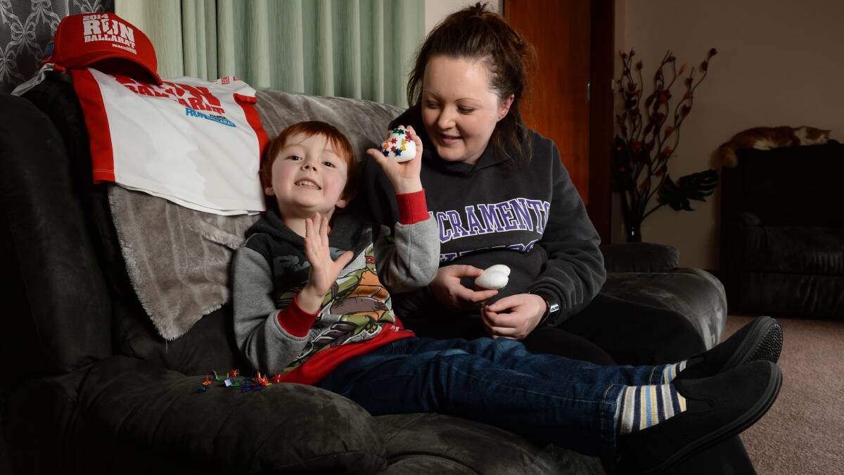 Dolton Chippett, 5, with his mum Roxanne Fleming, is an ambassador for this year’s Run Ballarat. PICTURE: ADAM TRAFFORD