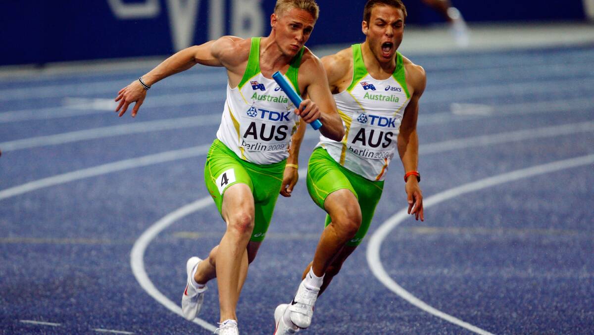 WORLD Championship 4x100m relay finalist Matt Davies, left, has signed up for next week’s Maryborough and Daylesford gifts in his continued sprint comeback. Davies is set to start from scratch at Princes Park on New Year’s Day. 
  Picture: GETTY IMAGES