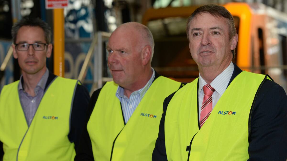 Candidates Ben Taylor and Craig Coltman with Transport Minister Terry Mulder.   Picture: Kate Healy         

