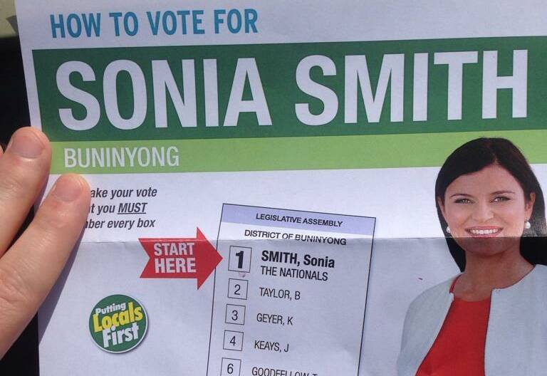 The how-to-vote cards being handed out at a pre-polling  centre on Tuesday still has Sonia Smith directing her second preference to Ben Taylor.