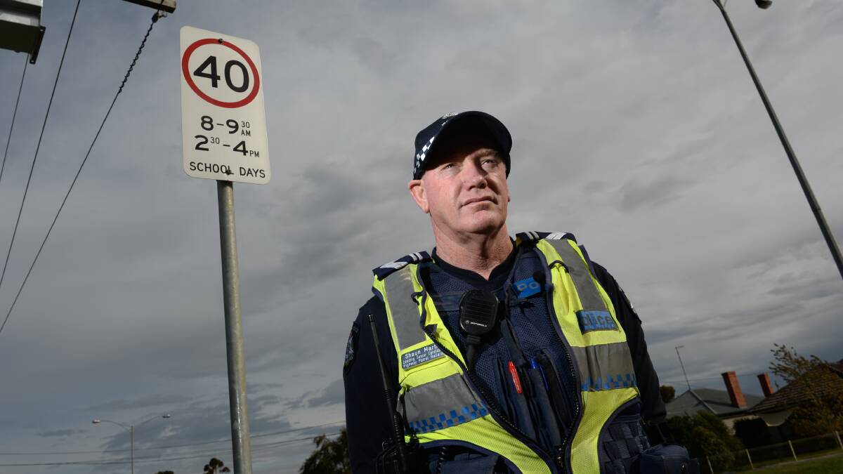  Ballarat Highway Patrol’s Senior Constable Shaun Martin warns drivers to be aware of school zone speed limits. PICTURE: ADAM TRAFFORD