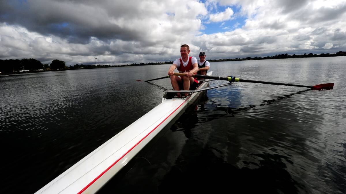 John King (red) and Jamie McDonald have competed in masters rowing at Lake Wendouree in the past.
