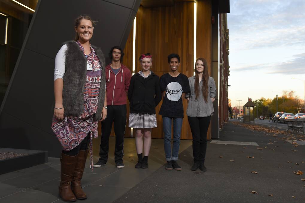 vital input: Ballarat Health Services child and youth consultant Hannah Browne and Kieran Britten, Darianne Steer, Tom Evans and Jenna Conn met on Monday to discuss youth mental health services in Ballarat. PICTURE: JUSTIN WHITELOCK