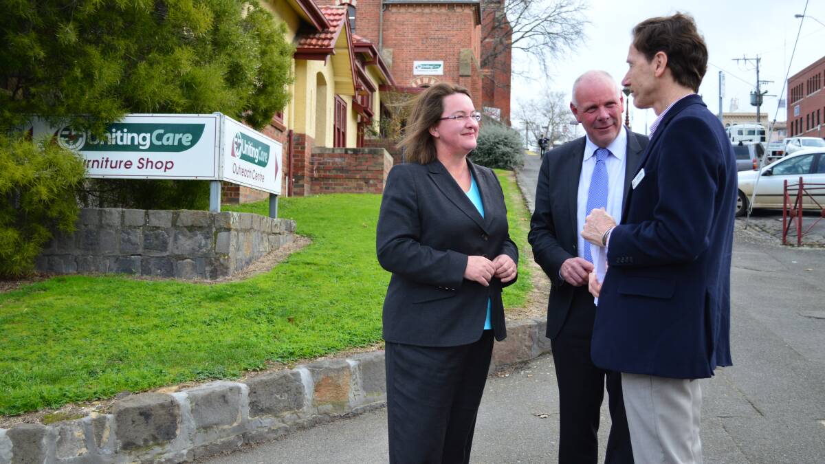 Changes: Minister for Mental Health Mary Wooldridge, is joined by Liberal candidate for Wendouree Craig Coltman and Wimmera UnitingCare CEO Barrie Elvish.as she announces that UnitingCare and Mental Illness Fellowship will take over Ballarat’s mental health services. PICTURE: Dylan Burns