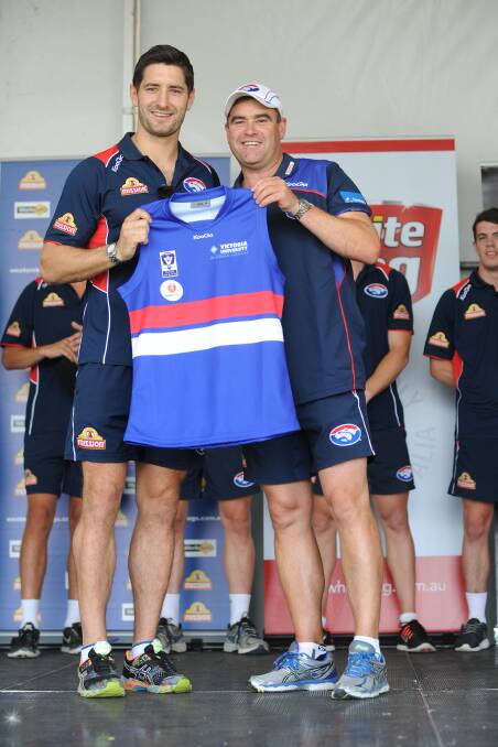 Footscray captain Nick Lower with coach Chris Maple.
PICTURE: Darren Pocock, Western Bulldogs