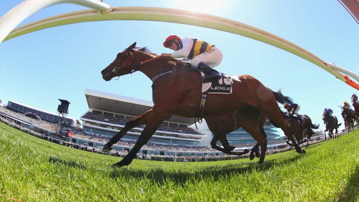 Ruscello takes out the 2013 Lexus Stakes on Victoria Derby Day at Flemington. PICTURE: GETTY IMAGES