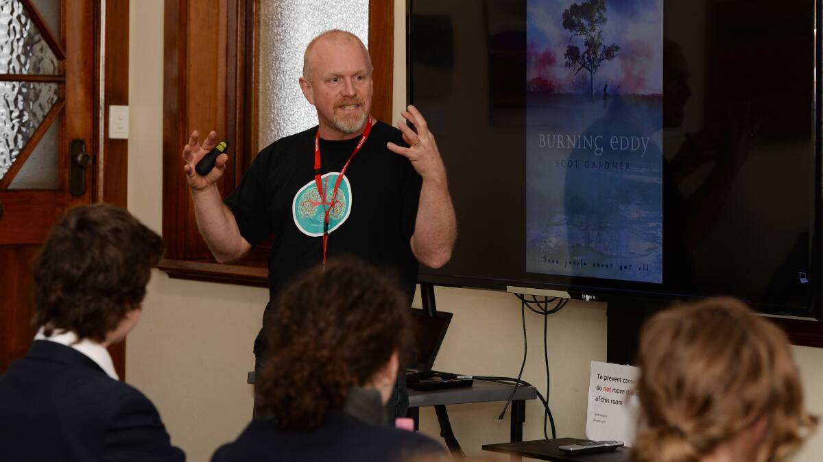 yarn spinner: Young adult fiction author Scot Gardner holds workshops with St Patrick’s College students.
picture: KATE HEALY