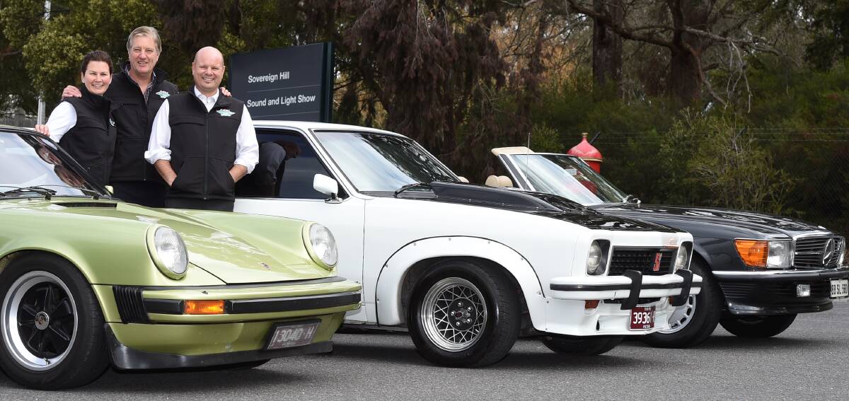 Zoe Petersen, John Lewis and Justin Mitchell have launched Cars'n'Coffee, a monthly meet up for car enthusiasts. Picture: LACHLAN BENCE