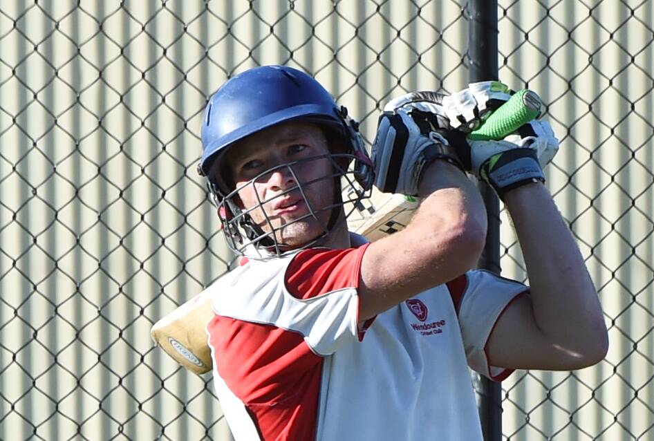 Big-hitter Andrew Pitson in the nets at training ahead of Wendouree's state Twenty20 final. Photo: Lachlan Bence