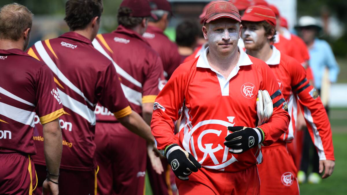 Wendouree's Heath Pyke, the only significant Red Caps' scorer, exits the field. Photo: Adam Trafford.