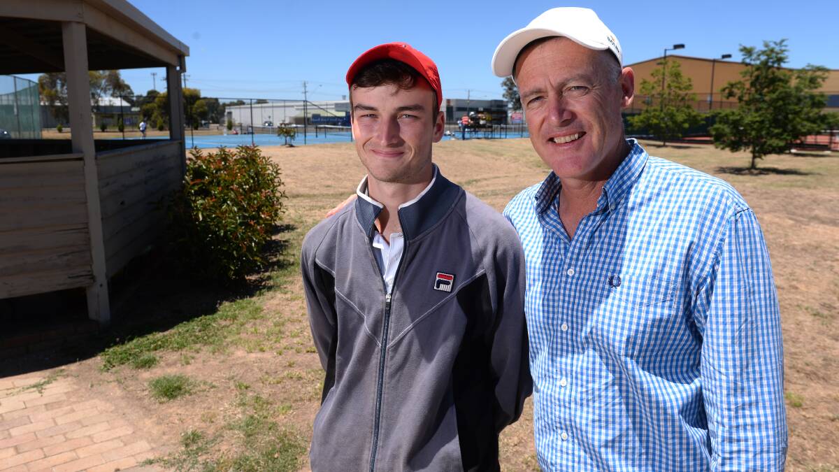 Former Davis Cup captain John Fitzgerald (right) with son Patrick at Ballarat Open Gold AMT on Saturday. Photo: Adam Trafford