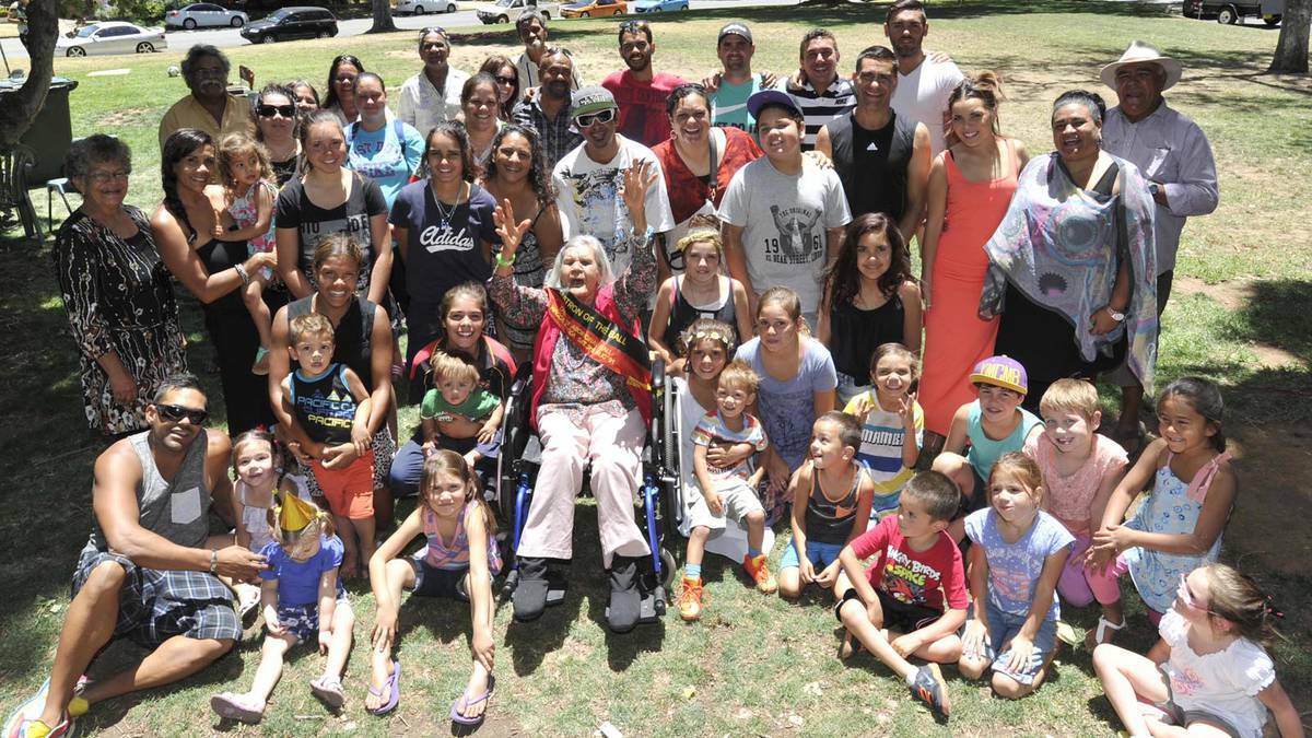 Riverina Aboriginal elder Lena Whyman marked her 90th birthday on Sunday, celebrating the occasion with her 14 children, 38 grandchildren and 83 great grandchildren. Picture: Les Smith 