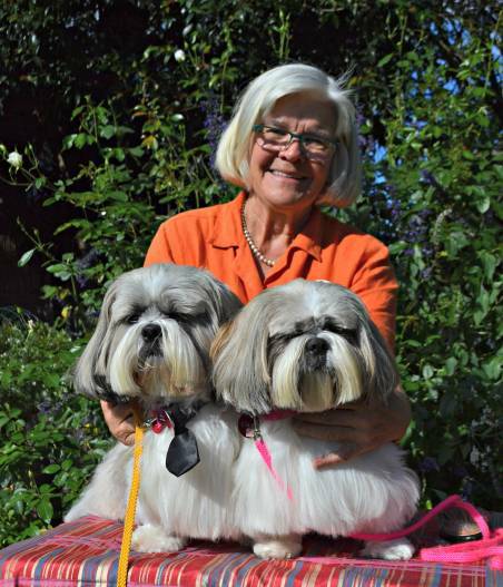Therapy dogs Robert and Caddie with handler Di Milne bring smiles to the elderly residents they visit in Nowra.