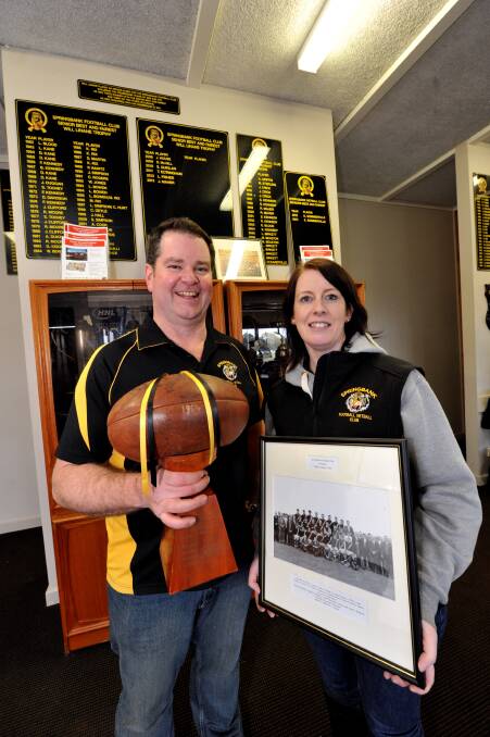 Springbank Football Club president Dave Toohey and secretary Leanne O’Neil prepare for the annual “Old Tigers Day” celebrations this Saturday.
