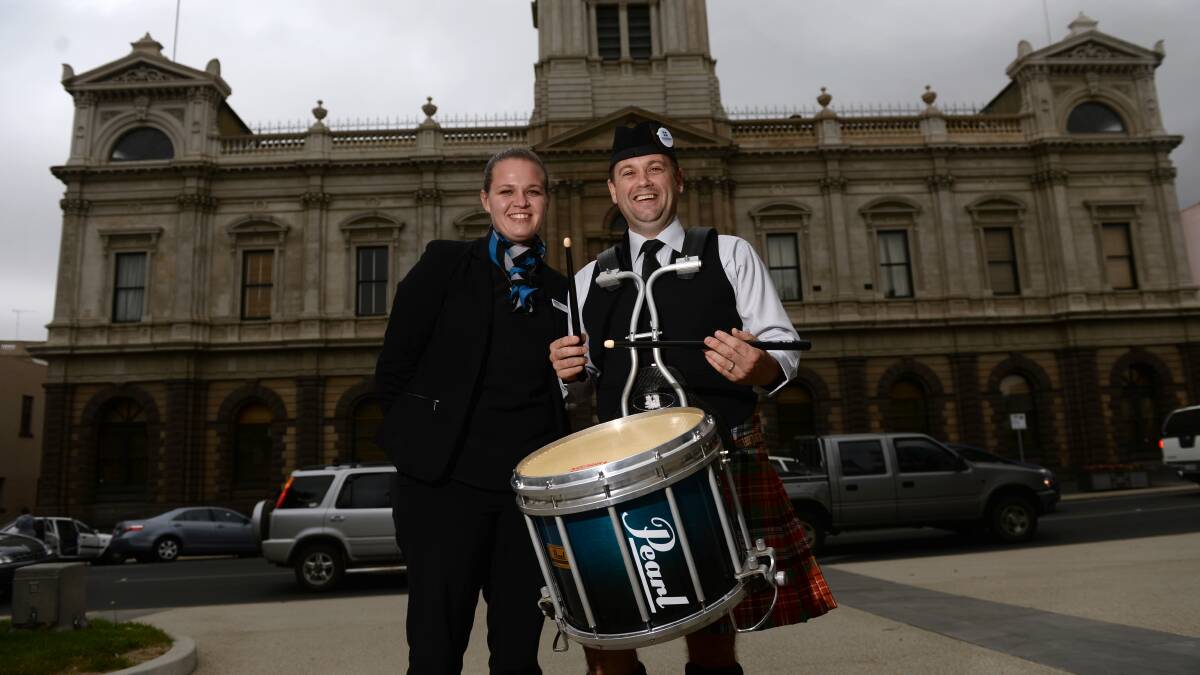 Looking forward to the Australian and South Pacific Pipe Band Championships next month, which will begin with a street march from the Town Hall, are event director Laura Le Marshall and Federation University Australia Pipe Band president Tim Bodey.
