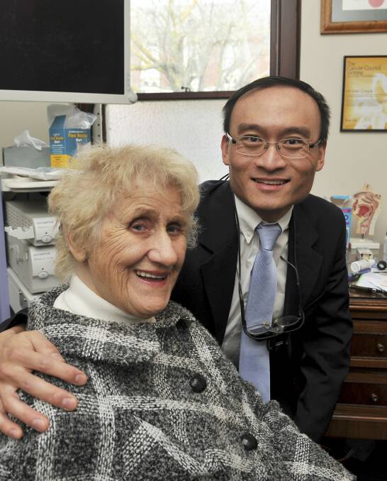 Ballarat cochlear implant recipient Iris Nash with the surgeon who performed the operation, Benjamin Wei.