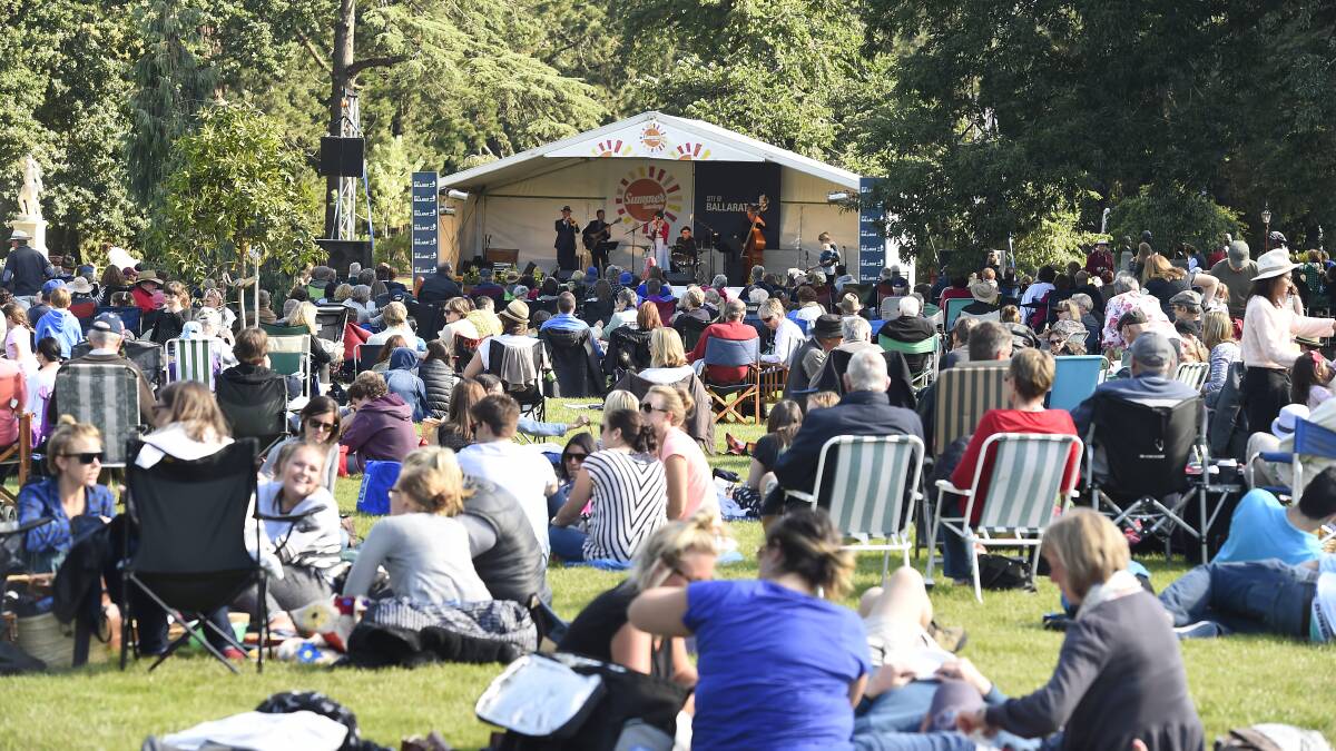 French singer Amie Brulee entertains the audience at the third Summer Sundays event at the Ballarat Botanical Gardens. PICTURE:  JUSTIN  WHITELOCK