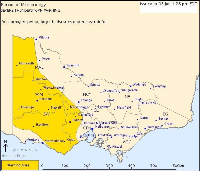 A severe weather warning has been issued for most of western Victoria. PICTURE: BUREAU OF METEOROLOGY