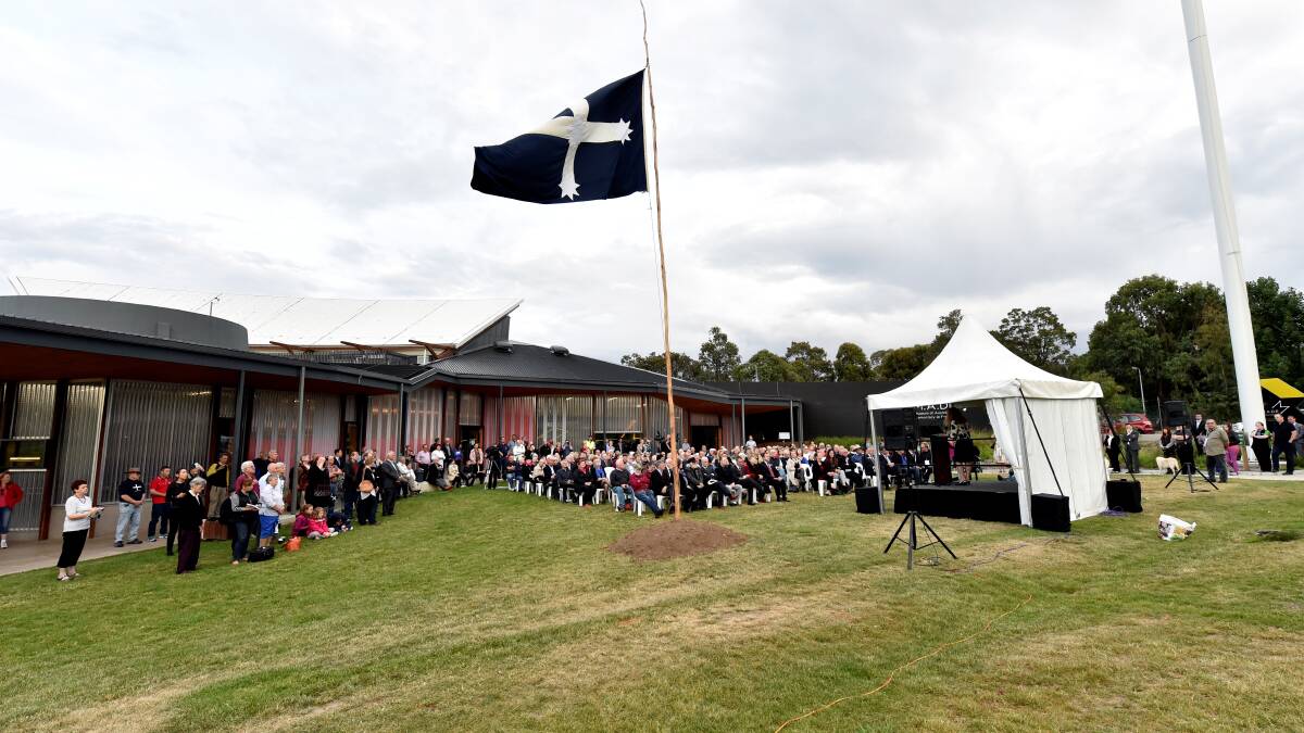 The recreated flag flies to commemorate the 160th anniversary of the Eureka Stockade. PICTURE: Jeremy Bannister