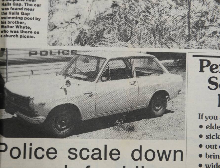 Peter Whyte's Datsun was found at the Halls Gap Swimming Pool with camping and photography gear in the boot. SOURCE: The Courier archives.