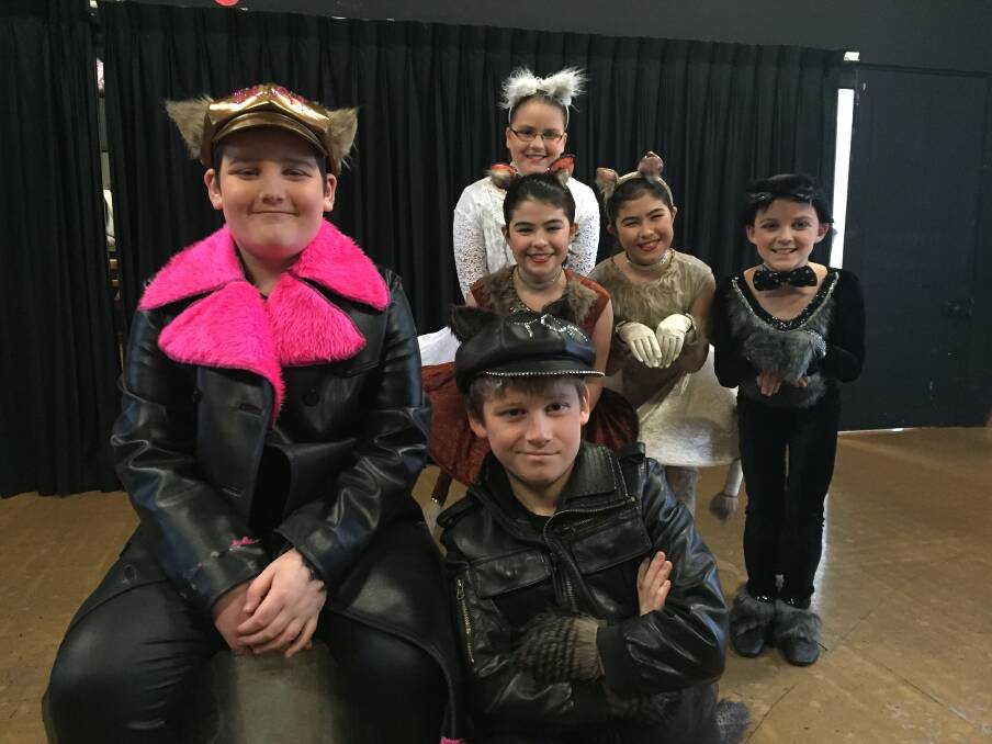 BCMA students, from left, Max Moyes-Allan and Tom Jenkins; Isla Casey, Michelle Hayashi, Alicia Hayashi and Cooper Guinea in costume for their upcoming production. PICTURE: ALICIA THOMAS.