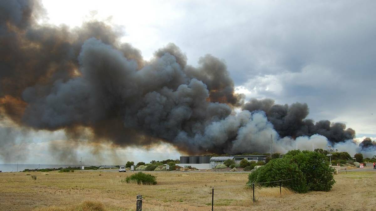 Fire burns near Point Boston, South Australia.