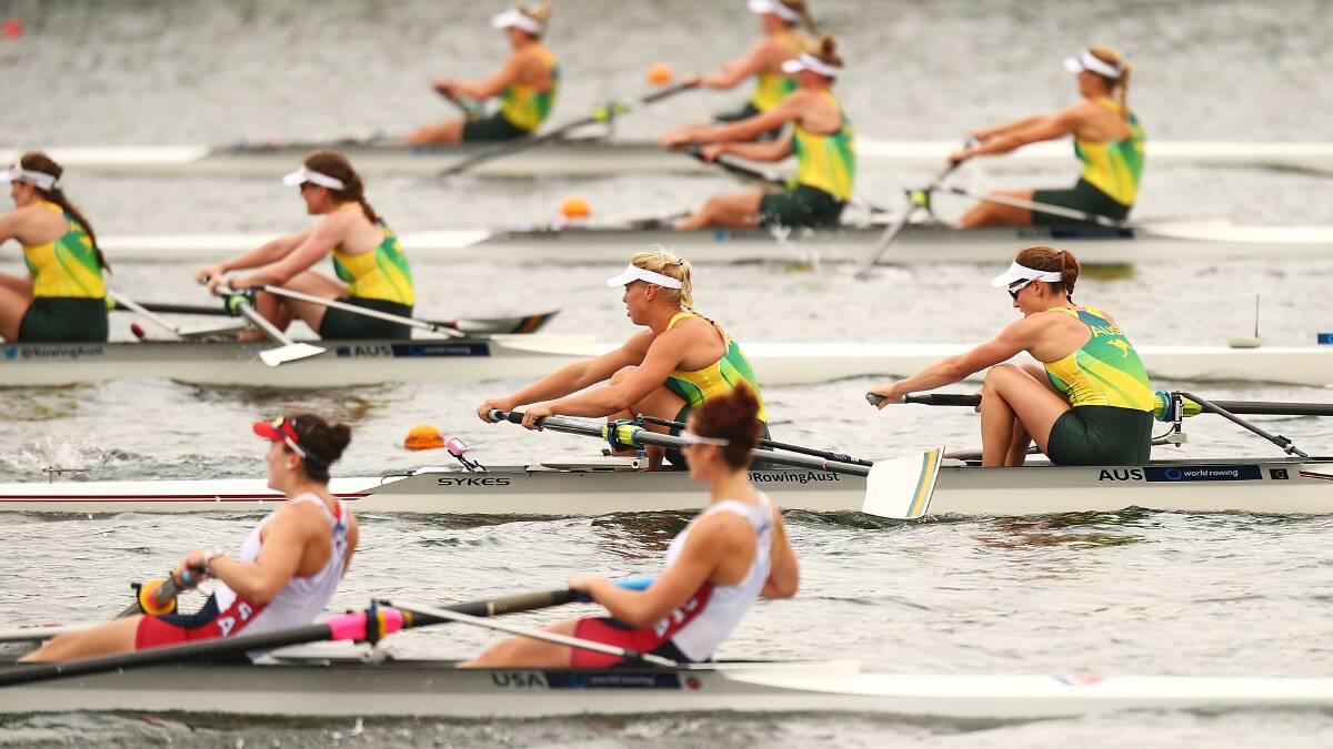 Renee Chatterton and Michelle Yann of Australia compete in the Womens Coxless pair World Cup race. Photo: Getty