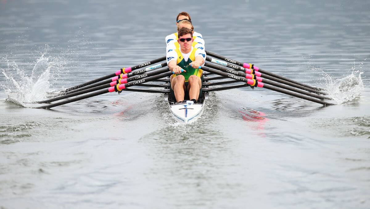 The Australian Mens 2 crew conpetes in the Mens Quadruple Sculls race during the Rowing World Cup. Photo: Getty