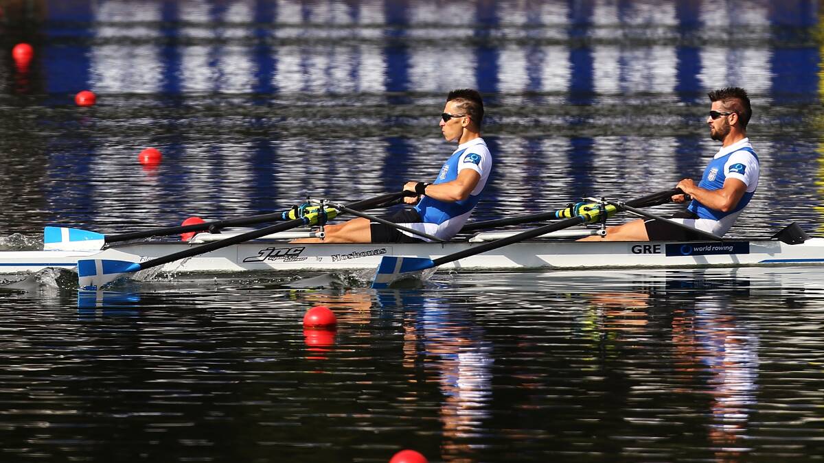 Spyridon Giannaros and Eleftherios Konsolas of Greece win the Lightweight Mens Double Sculls race during the Rowing World Cup. Photo: Getty
