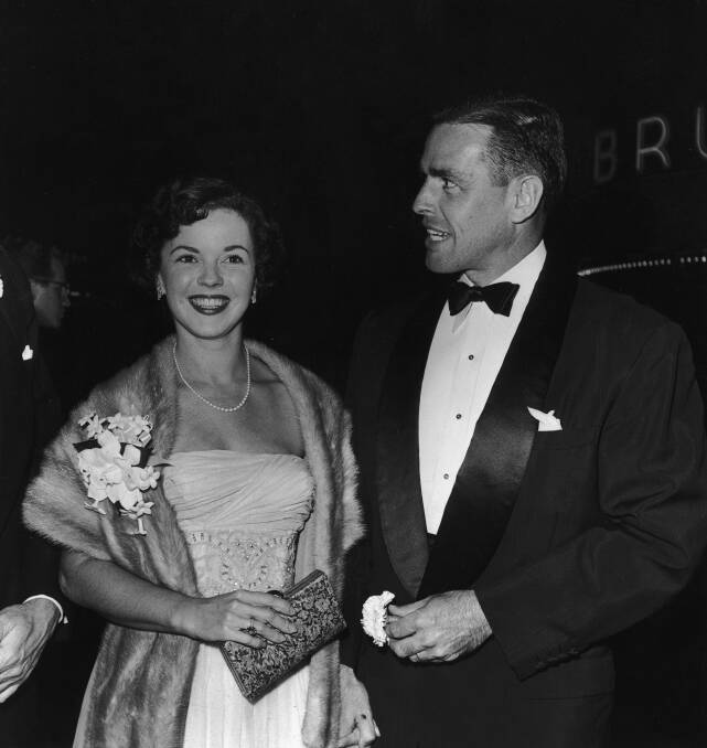 Shirley Temple and her second husband, Charles Black, pose together at the premiere of  'Roman Holiday' in 1953.  Picture: Getty Images