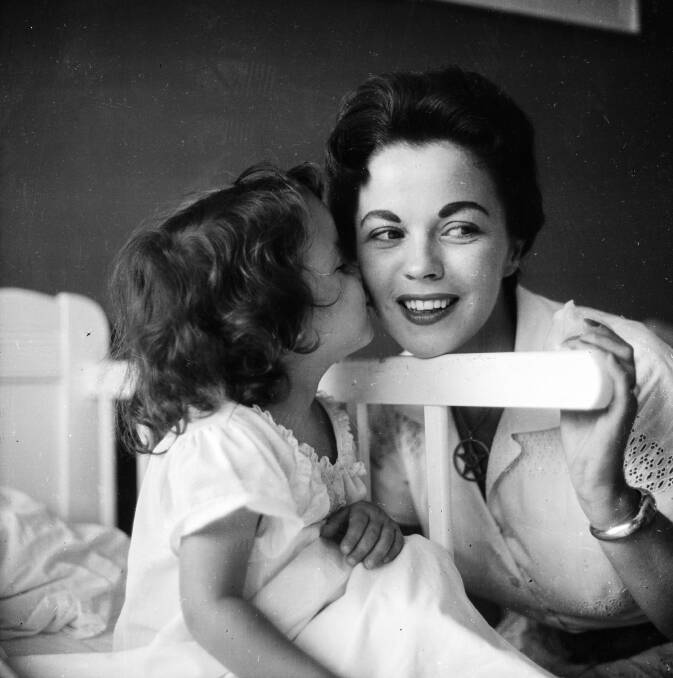 Shirley Temple at home in Atherton, California, with her daughter Lori in 1957. Picture: Getty Images