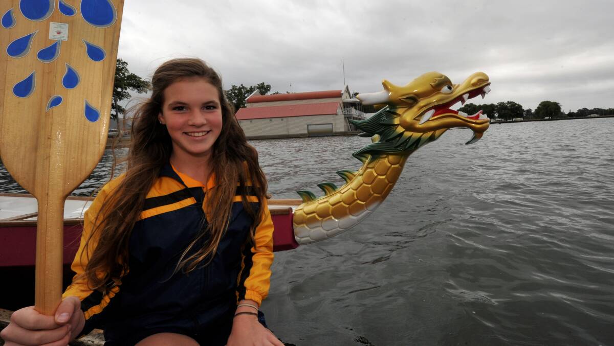 LAKE ADVENTURE:  Ballarat Grammar student Brooke Findlay is all smiles after her experience on the Dragons Abreast dragon boat on Lake Wendouree. PICTURE: JEREMY BANNISTER