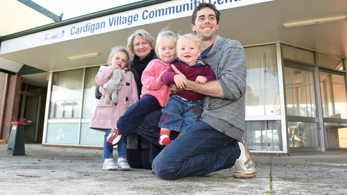 Grandmother Jenny Ure, Eliza Ure, 3, Eloise Hernan, 3, William Hernan, 10 months, and Matthew Hernan welcome the news that Cardigan Village will receive a revamped community centre.