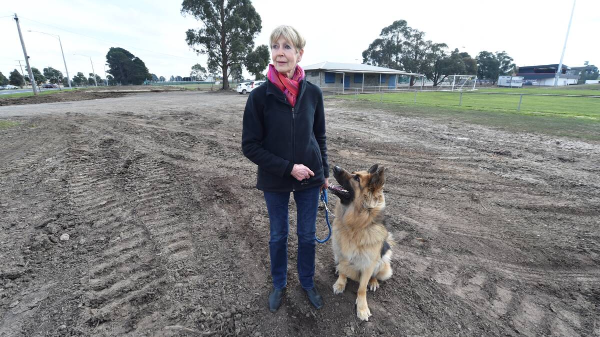 Bev Hardenberg, with Zac, says council workers have cut down dozens of pine trees along Rubicon Street in recent weeks after last year assuring two dog clubs who use Morshead Park the street's trees would not be destroyed. 