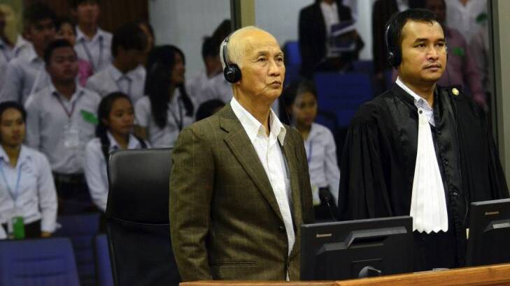 Witness Mr. Neang Ouch, alias Ta San, giving testimony before the Extraordinary Chambers in the Courts of Cambodia in Case 002/02 against Nuon Chea and Khoeu Samphan on 9 March 2015. Photo: ECCC/Nhet Sok Heng Witness Mr. Neang Ouch, alias Ta San, giving testimony before the Extraordinary Chambers in the Courts of Cambodia in Case 002/02 against Nuon Chea and Khoeu Samphan on March 9, 2015.