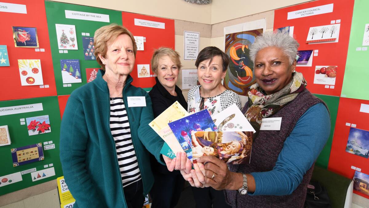 VOLUNTEERS: The Ballarat combined charities Christmas card shop is staffed by about 50 volunteers from Ballarat and the surrounding areas such as Jan Harvey, Cathy Gear, Allyson Hankin, and Frances Grace. Picture: Lachlan Bence.