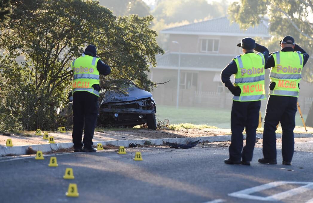 Police from the Major Collision Investigation Unit inspect the crash circumstances in 2015. Picture: Lachlan Bence.