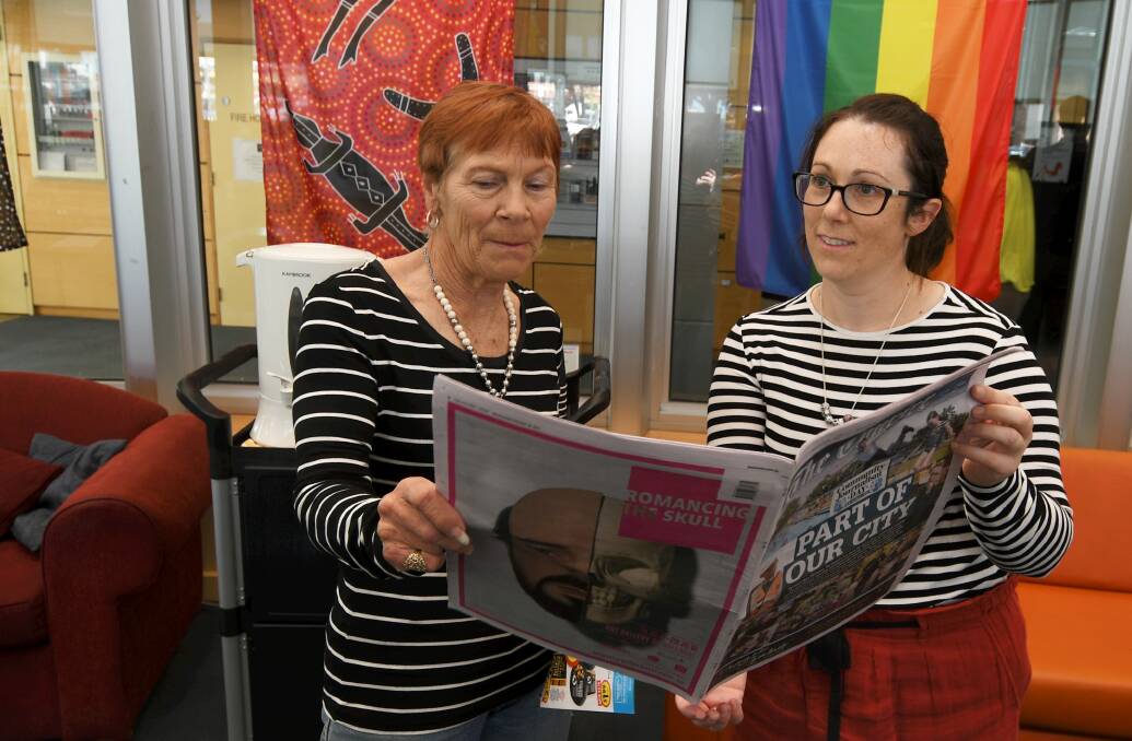 COMMUNITY: Ballarat local Sheila Pettit and journalist Melanie Whelan. Picture: Lachlan Bence. 