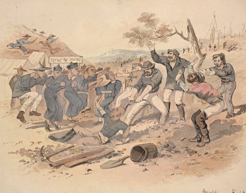 S.T. Gill, Might versus Right, c. 1862-63, watercolour, State Library of New South Wales