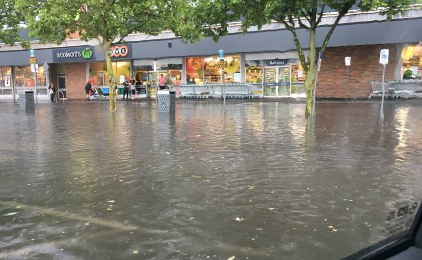 The course of the Yarrowee River became obvious as water inundated the Eastwood Street carpark. Picture: Contributed