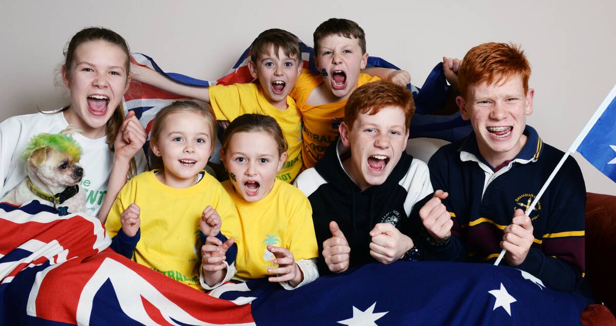 BASE CAMP: Jared Tallent's cousins, nieces, nephew and family friends stay up late to cheer loud and hope he can hear them in Rio, all the way from Ballarat. Picture: Kate Healy